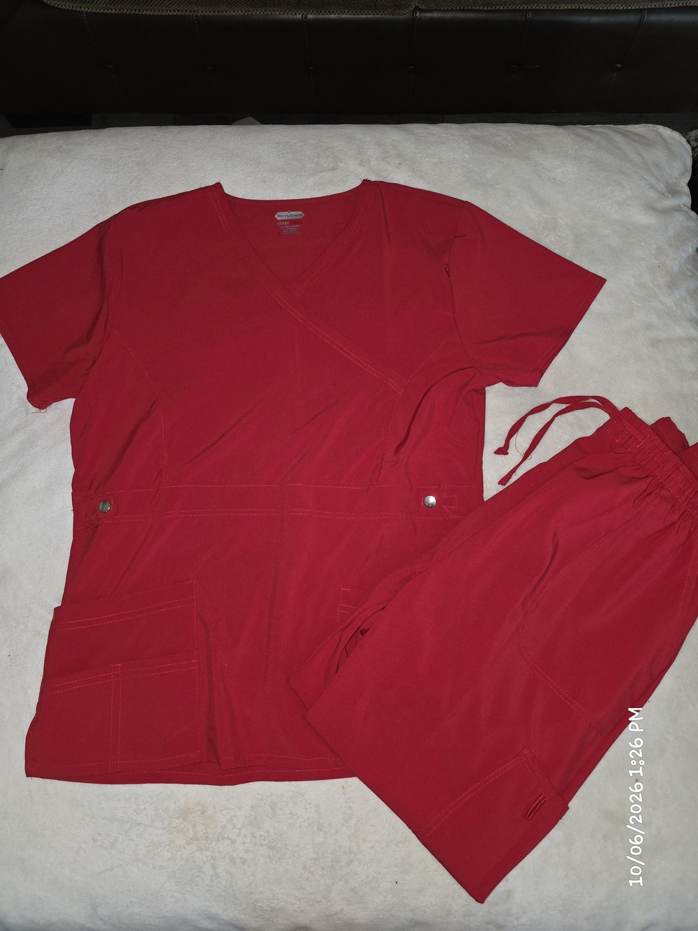 Scrubaid Unisex Scrub Set Top & Pants Red Four Way Stretch Solid Size L
